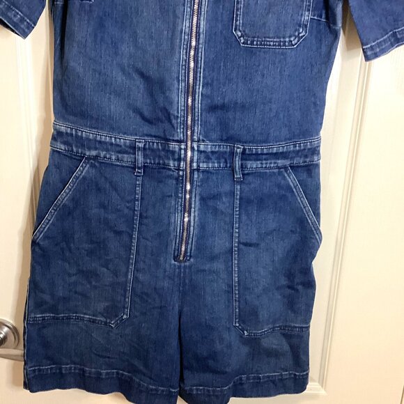 Stella McCartney Womens Blue Denim Short Sleeves Legs Jumpsuit Front Zip Pockets - Picture 3 of 10